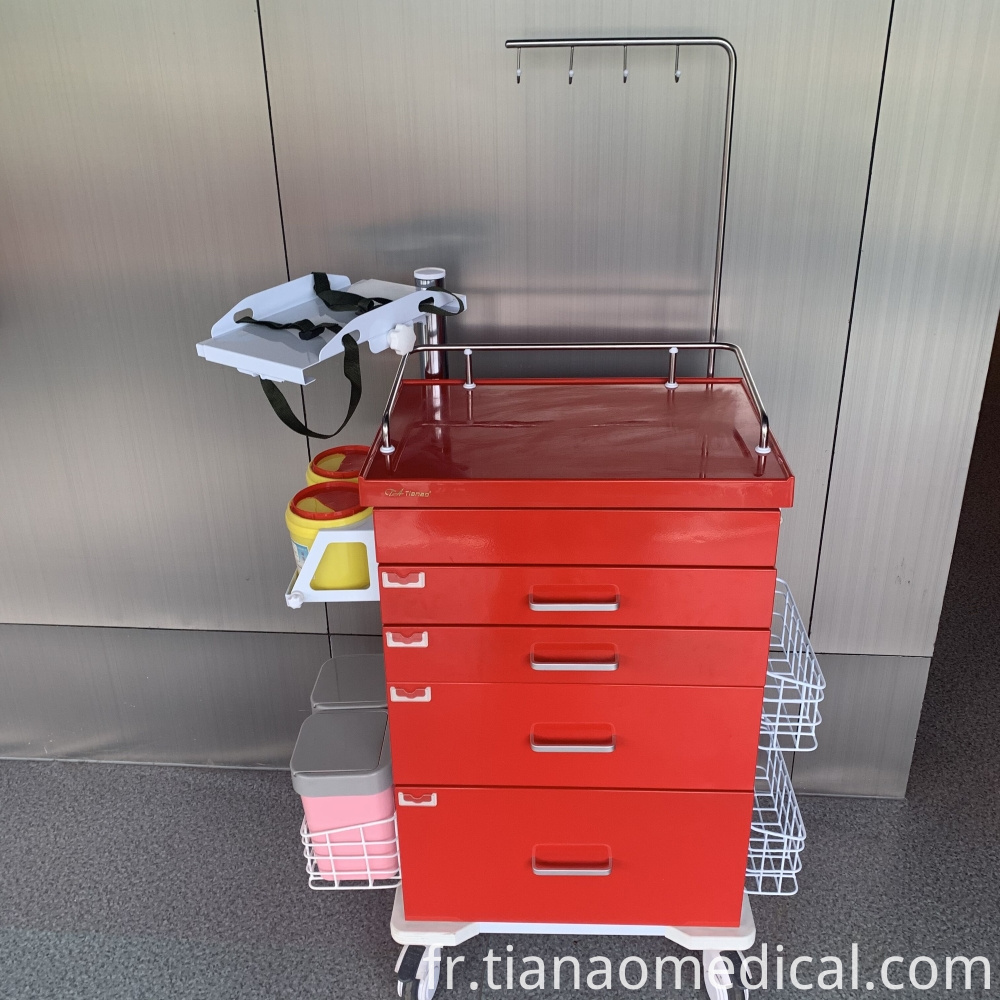 Chariot de secours d'ABS en acier rouge d'hôpital Hospital Red Steel ABS Emergency Trolley